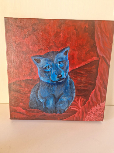 Blue wolf canvas painting - wolf,